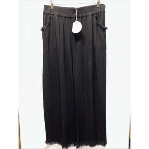 NWT Umgee Women’s Large Wide Leg Raw Hem Boho Linen Pants Beach Cruise Comfort